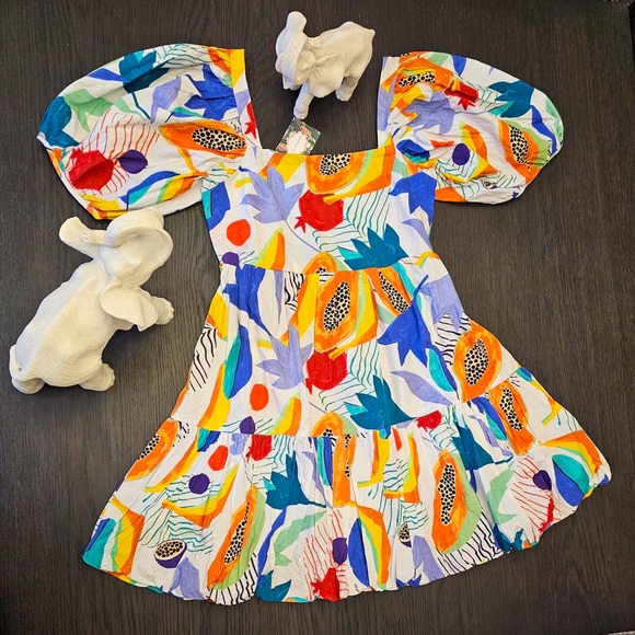 Oliphant Handcrafted Cotton Square Neck Mini Dress - New with Tags - Picture 5 of 6